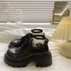 Black British style thick heel lace-up small leather shoes for women's spring and autumn new Japanese JK heightening Mary Jane commuter work shoes