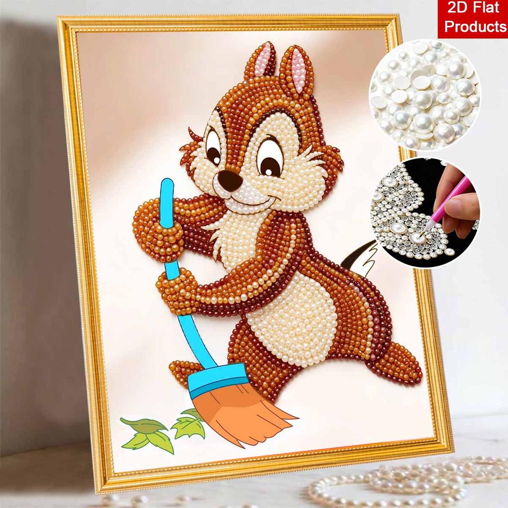 Disney 5D DIY Pearl Painting Kit, Chipmunk Sweeping Home Bedroom Wall Decor Crafts Handmade Gift