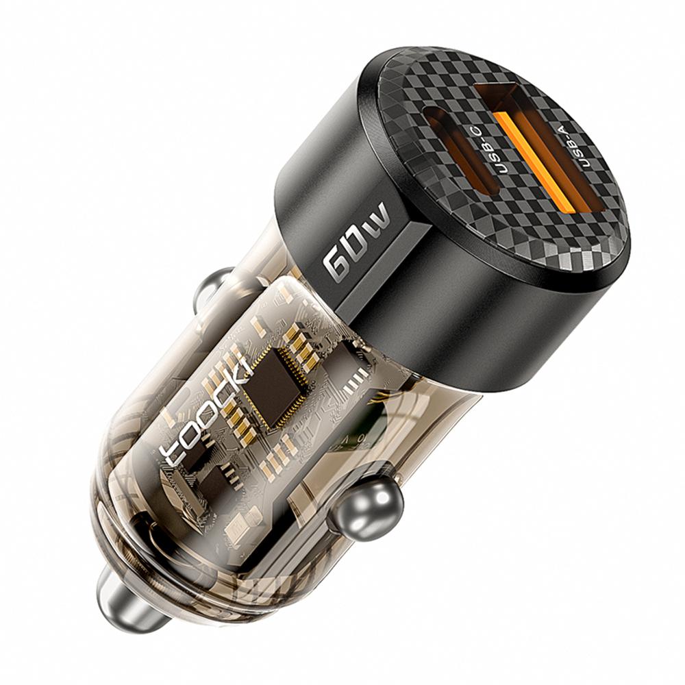 

Автомобільний зарядний пристрій TOOCKI TQ-CC25A, 60 Вт, подвійний порт USB-A та USB-C, адаптер швидкої зарядки для використання в автомобілі A