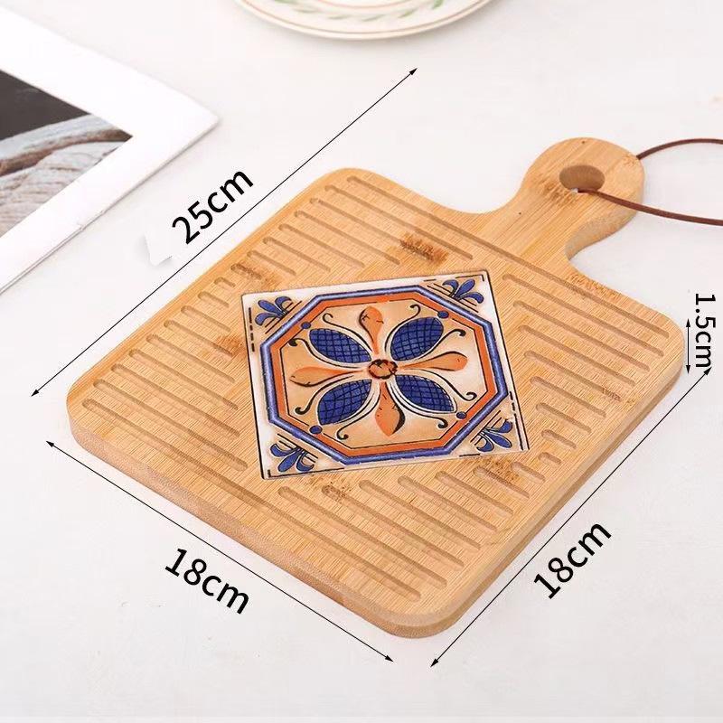 Retro Insulated Wooden Placemat for Pots and Plates, Flower Tile Design