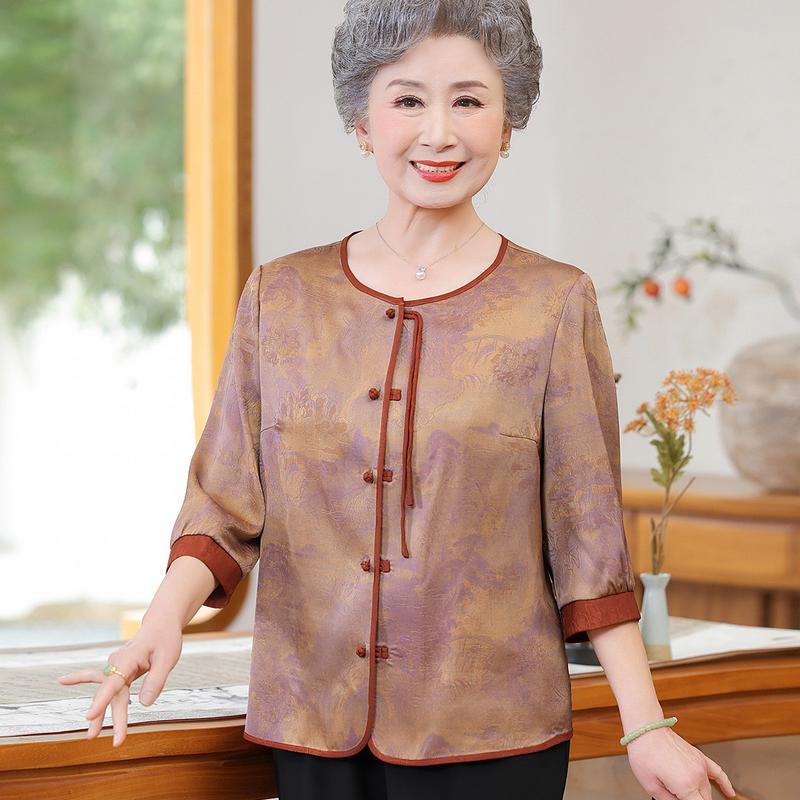 Yuzhaolin Women s New Chinese Style Jacquard Half-Sleeve Blouse 4XL (130-140 lbs)