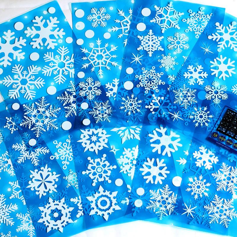 Christmas snowflakes and electrostatic stickers glass windows shop windows decorate the living room on both sides