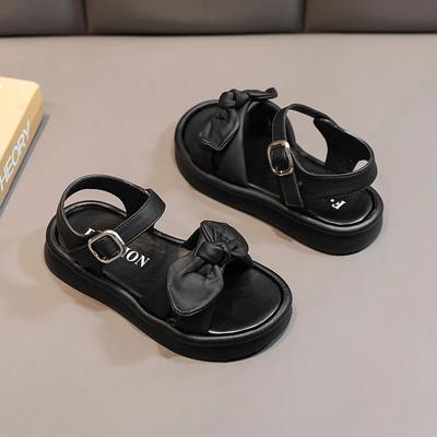 Children's Sandals 2024 New Simple Girls Summer Shoes Fashion Solid Color Bowtie Kids Causal School Open-toe Beach Sandals Black