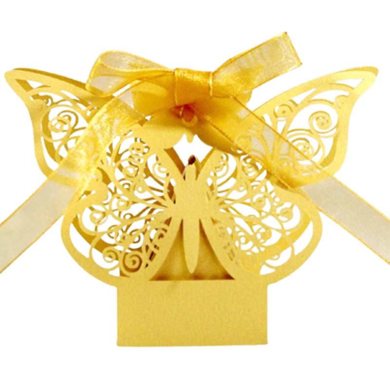 

50/100 шт. подарочные коробки с бабочками, оптовая продажа, упаковка конфет с лентами для детского душа, товары для свадьбы, дня рождения, вечеринки 50pcs