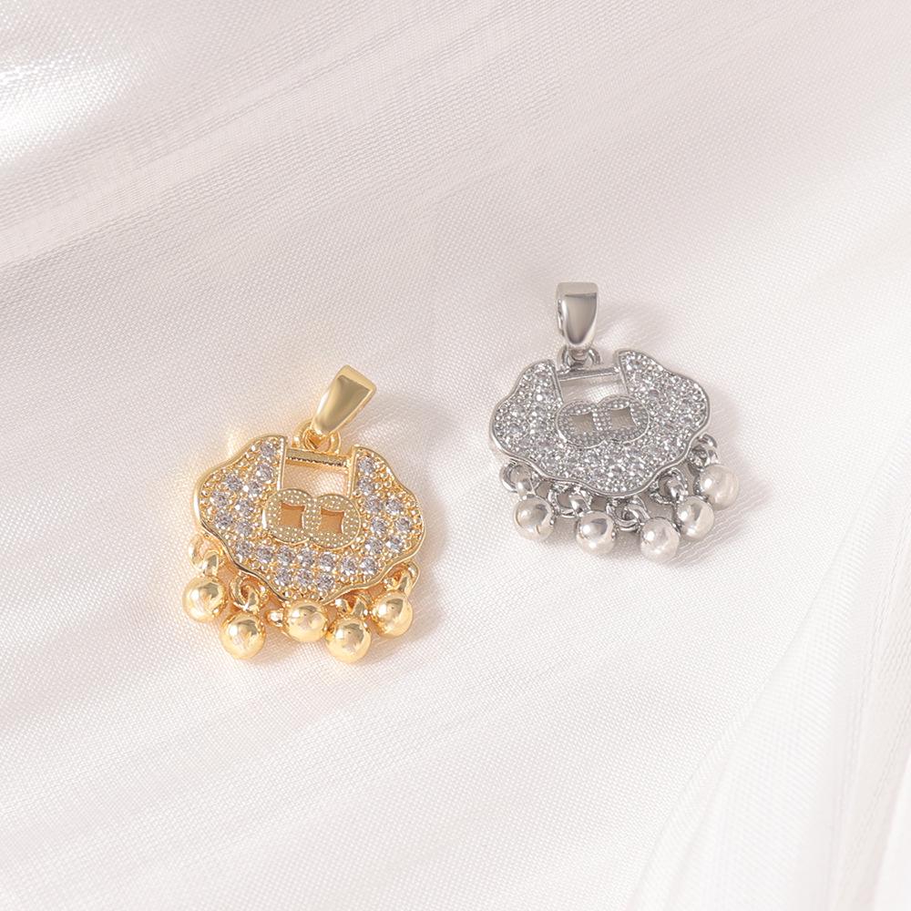 Retro Zweifarbige Gold & Silber Ping An Schloss Glocke Quaste Anhänger Halskette