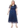 2026 Plus Size V-neck Short Sleeve Sequin Embroidery Bridesmaid Banquet Dress for Spring/Summer (European/American Style)