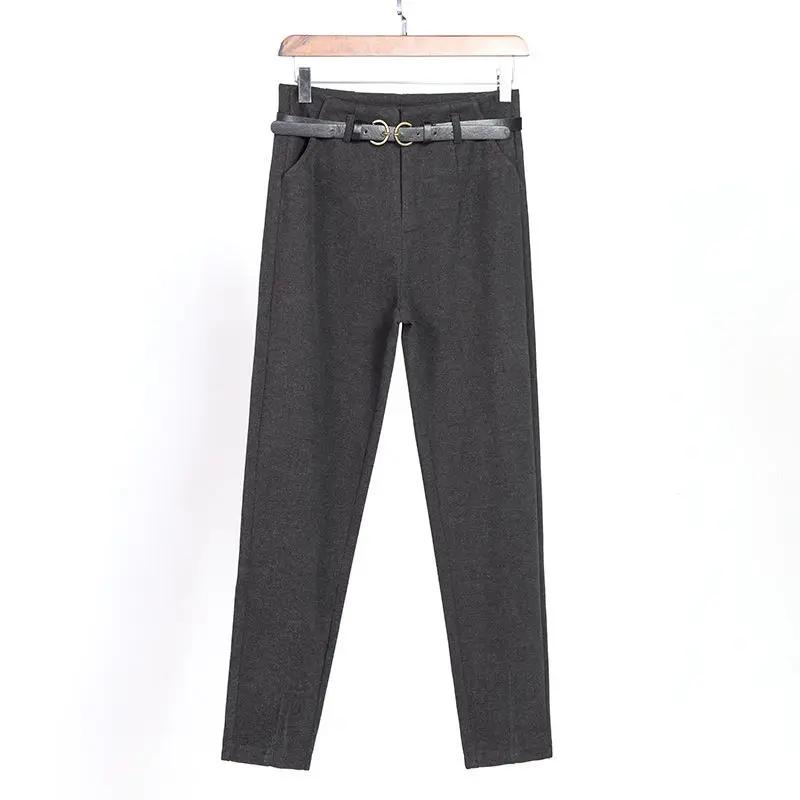 Autumn and Winter Women's Solid High Waist Button Harem Thick Sashes Skinny Fashion Casual Office Lady All Match Trousers