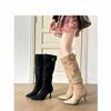 High-heeled boots, woautumn pointed-toed big-tube piled boots, but knee-length knight boots
