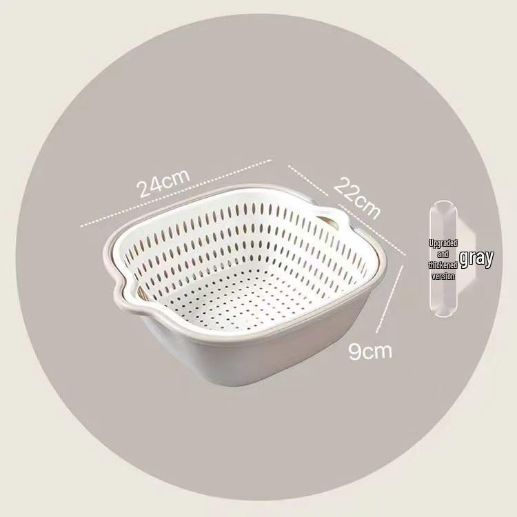 Thickened Double-Layer Vegetable Washing Basin Set - 6-Piece Multifunctional Kitchen Drainer Basket