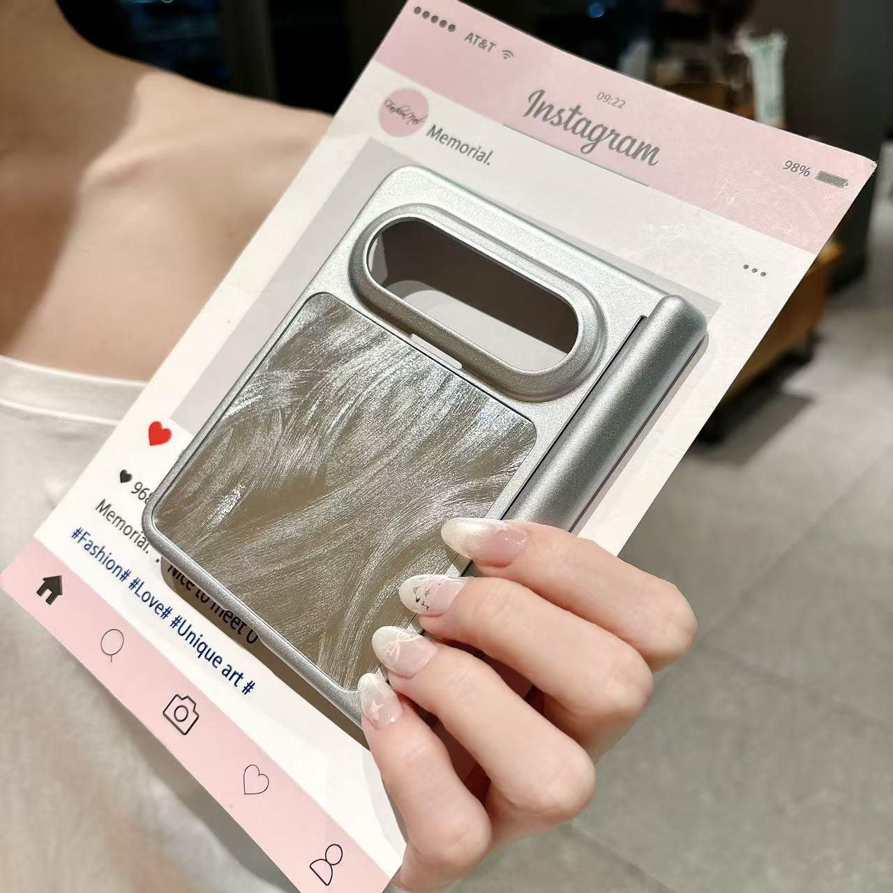 Huawei PuraXmax Glacier Gauze Makeup Mirror Magnetic Folding Silver Phone Case Huawei PuraXmax