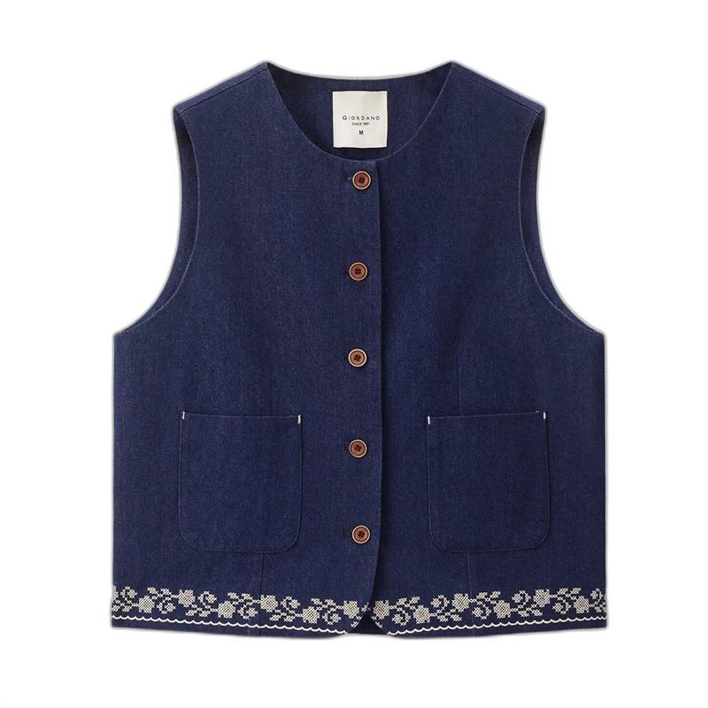 

Giordano Women s Embroidered Round Neck Denim Vest XL