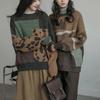 Winter Vintage Leopard Patchwork Sweater Casual Cashmere Knitted Pullovers Ladies Outwear Jumpers