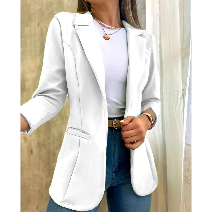 

Осінній суцільний мінімалістичний піджак з довгим рукавом і коміром, піджак, жіноче пальто, одяг XL білий