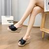 Cross-border large-size women's shoes spring new fashion Korean version bow one-word wear slope heel cool slippers women