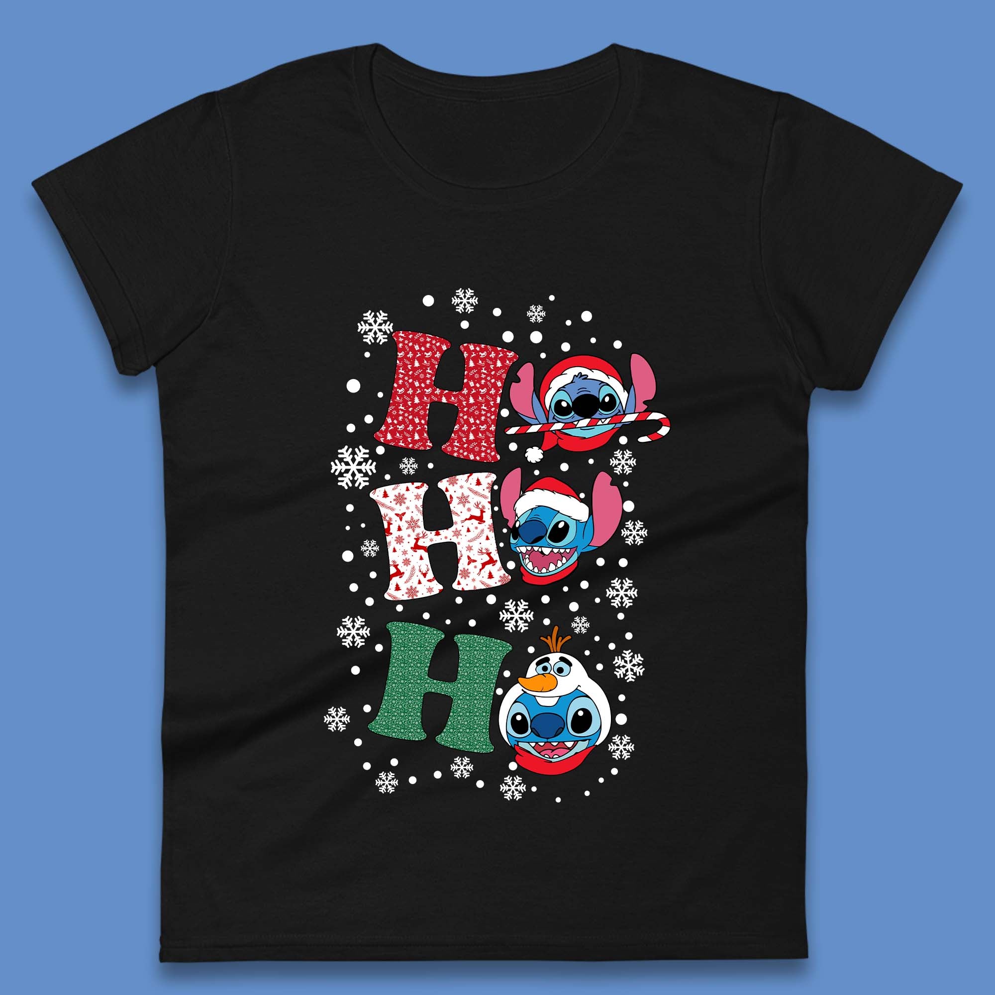 Ho Ho Ho Stitch Christmas Womens T-Shirt Mens Tops Tees Unisex L