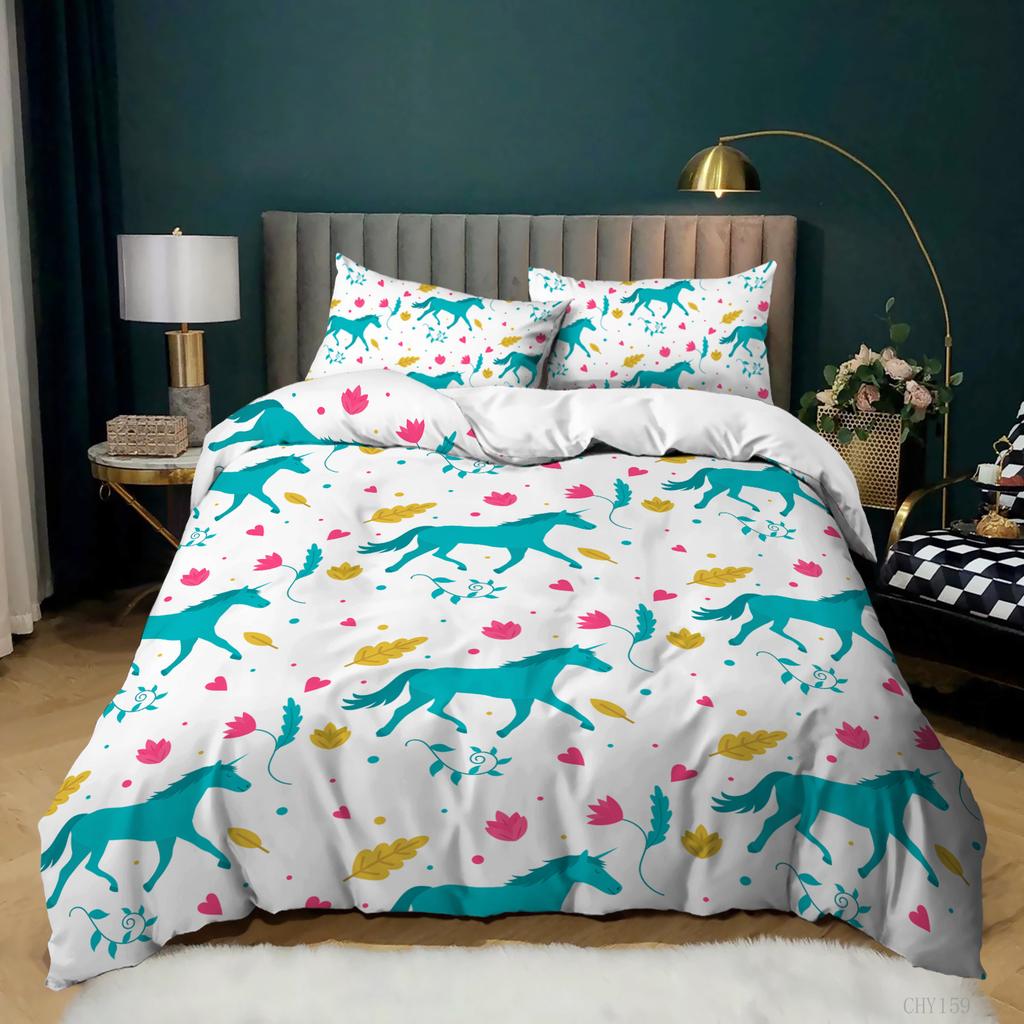 New Cartoon Small Fresh Printing Three-Piece Unicorn Kit Quilt Cover Bedding
