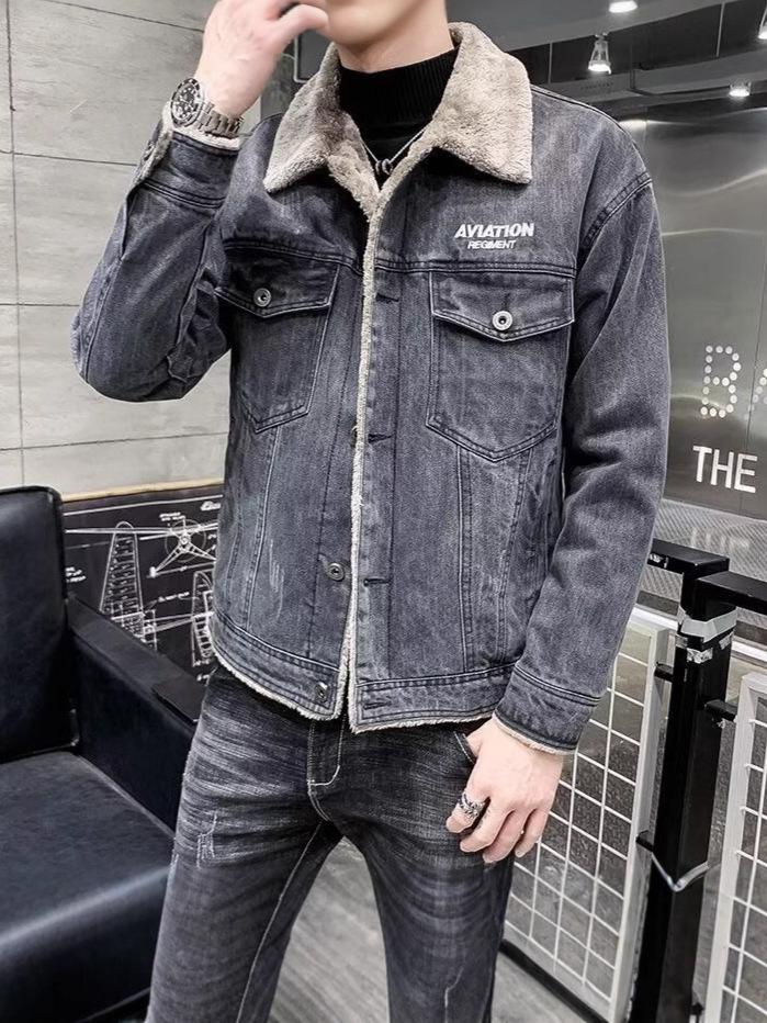 Men's Fleece-Lined Denim Jacket: Thick, Warm, Trendy, Versatile, Autumn/Winter Top