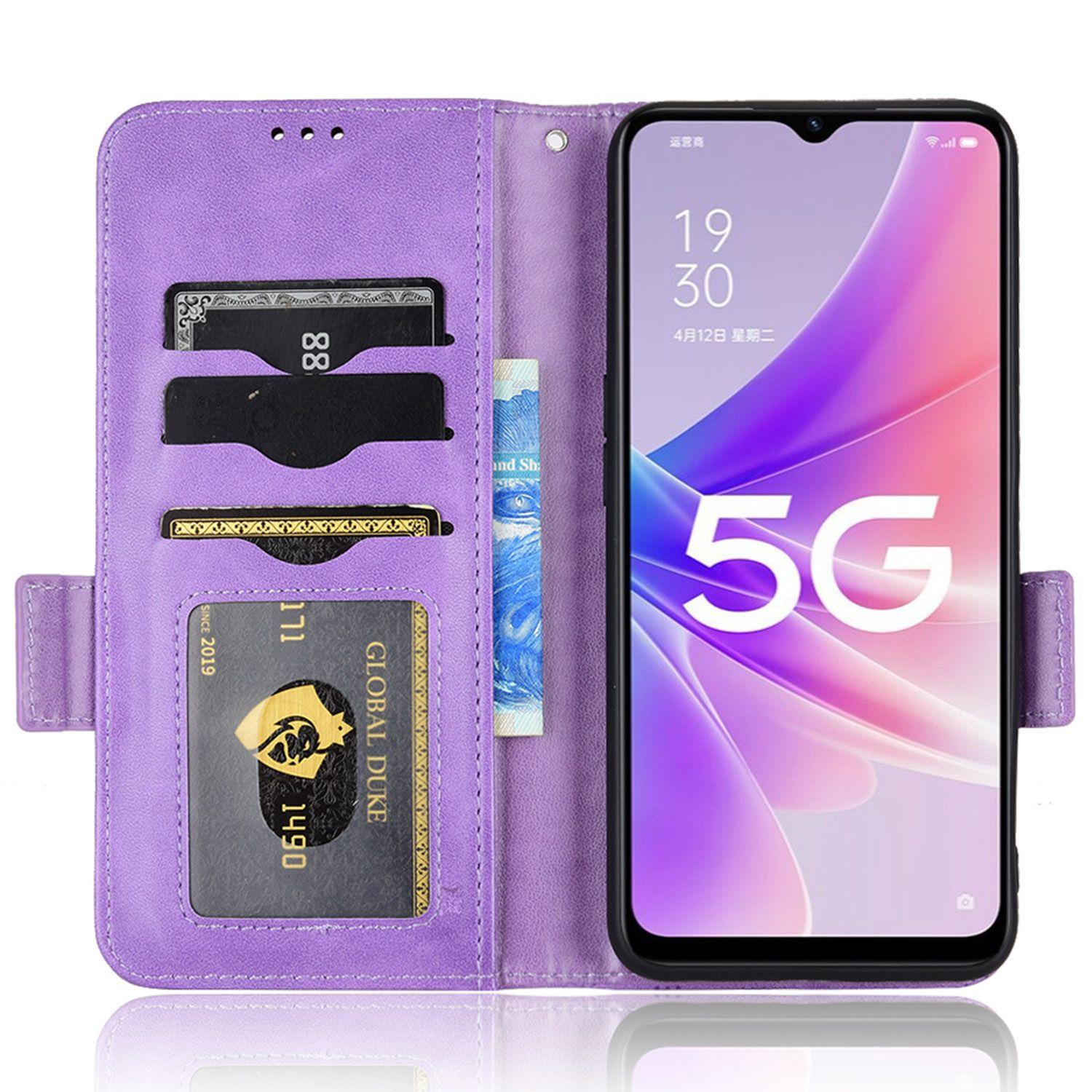 

For Oppo A57 (2022) 5G/A77 5G/OnePlus Nord N300 5G/Realme Narzo 50 5G/V23 5G Phone Case Triangle Pattern Imprinted Magnetic Flip Wallet Cover Stand Purple