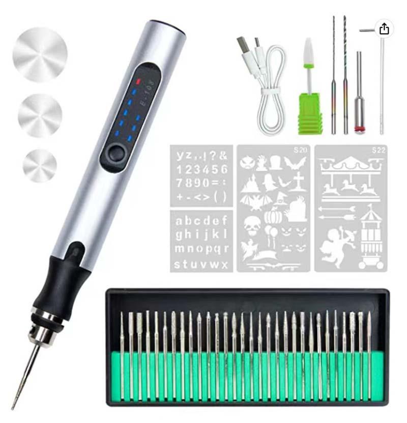 Cordless electric engraving pen with 3 adjustable speeds for jewelry, wood, metal, glass, stone