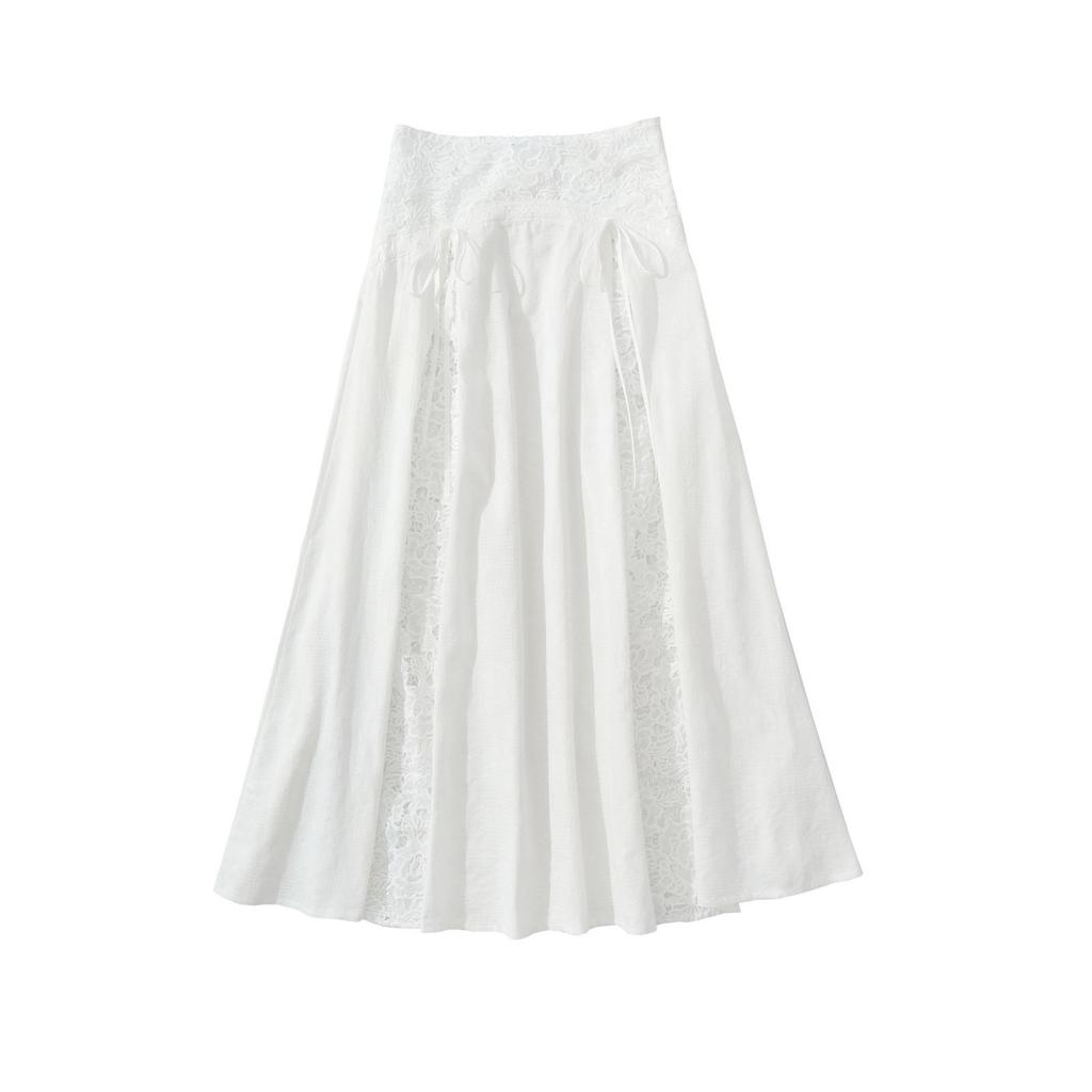 2025 Autumn Lace Patchwork Slim-fit Top & High-waisted Skirt Set
