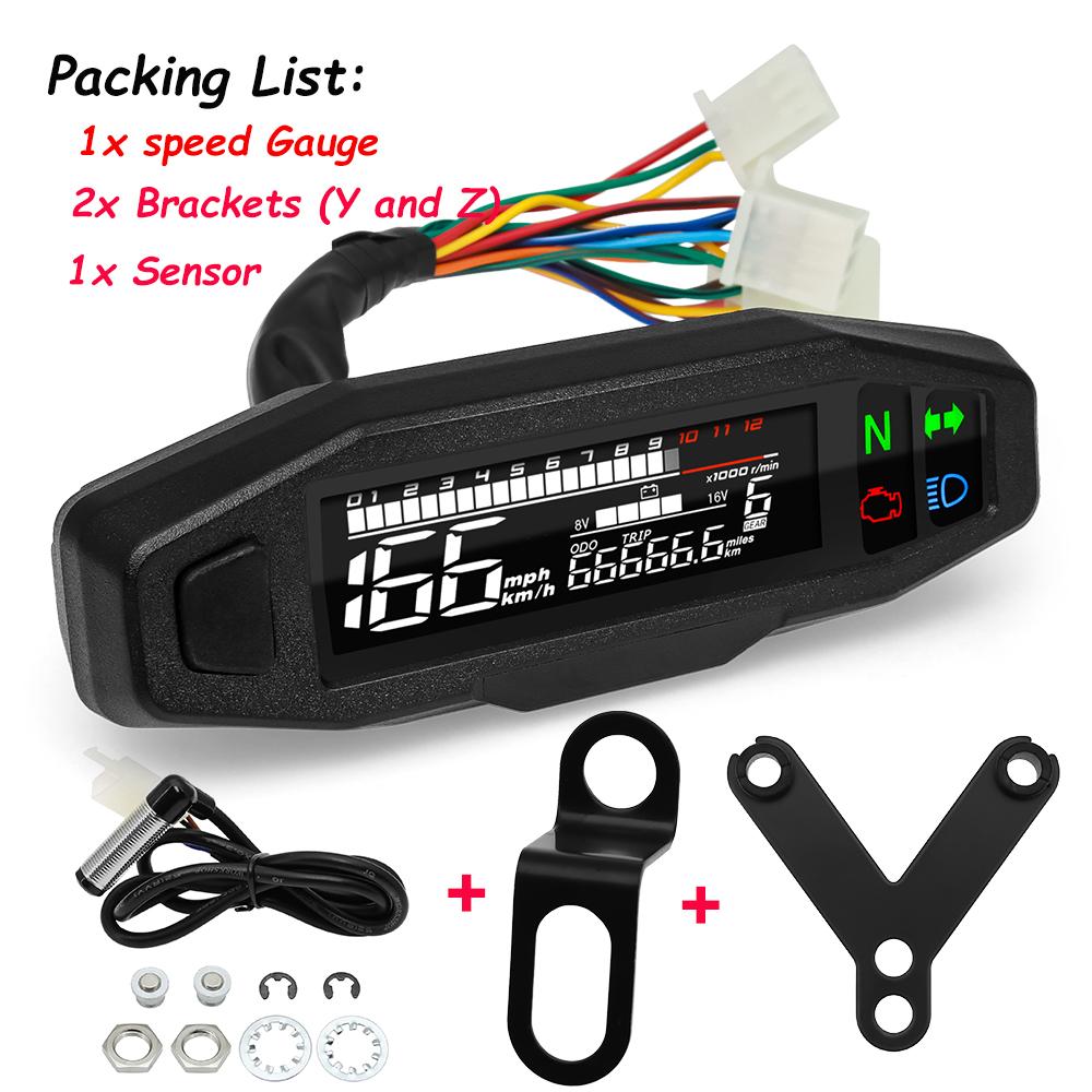 199km/h Motorcycle Tachometer LCD Meter Universal Digital Speedometer Total Mileage Odometer W Bracket Backlights Motor Access