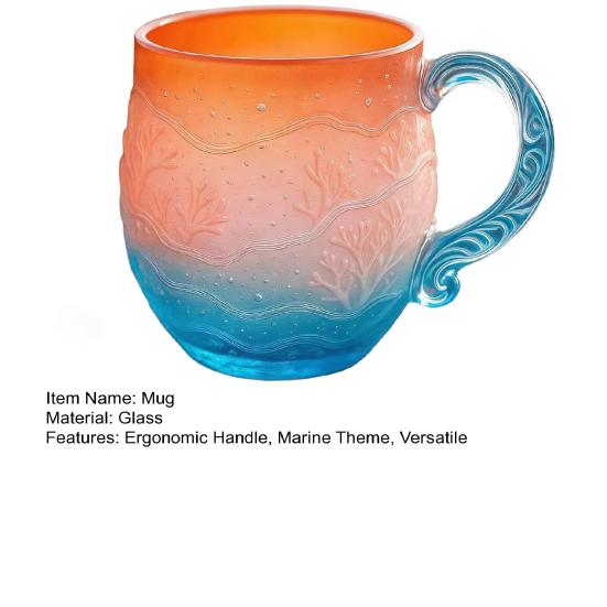 Yousheng Ocean Sunset Glass Mug Sea Inspired Coffee Cup with Wave Handle Gradient Colors Tea Cup for Hot Cold Drinks