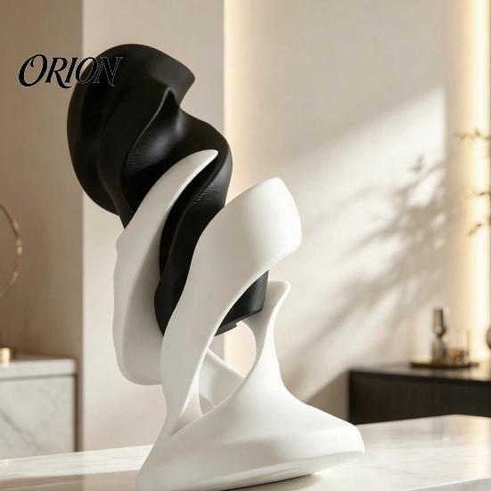 3D Printed Decorative Items Dualism Unity Sculpture, Abstract Two-Part Head Art Statue, Luxury Tabletop Decorations Modern Style Matte PLA Ornament,