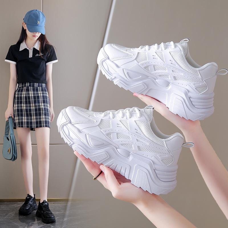 Black Daddy Thick Sole Sneakers Casual Vulcanized Shoes Women High Platform Sneakers Lace Up White Sneakers Women
