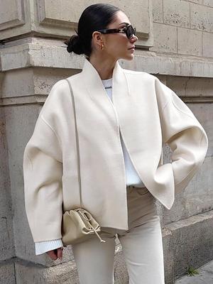 New Women's 2025 Autumn/Winter V-Neck Woolen Coat – Loose, Lazy Style for a Chic European and American Look