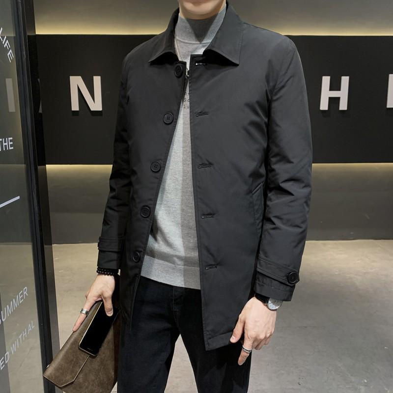 2025 European Men's Lapel Mid-Length Down Jacket - High-Quality Business Casual Warm Outerwear