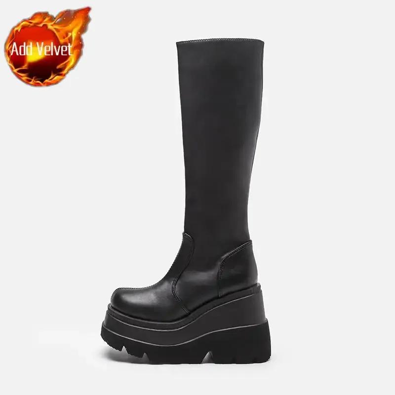 

Fashion Women s Long Boots Platform Biker Ladies Knee High Shaft Shoes Comfortable Chic and Elegant Footwear Work Winter 2024 Novelty Pu 40