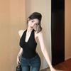 Women's Black Sexy Backless Lace-Up Halter Tank Top for Summer