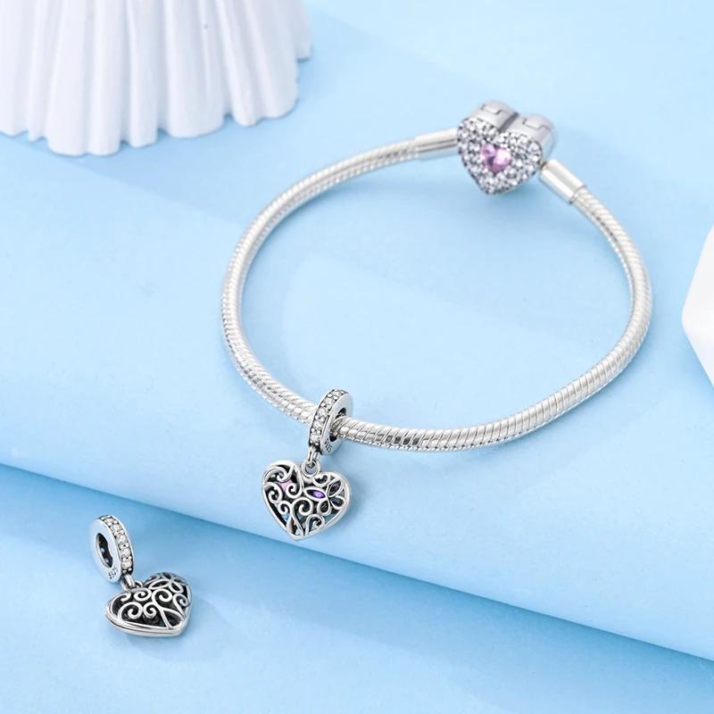 Original Charms Copper Hollow Vine Heart-Shaped Beads Fit Platabracelets For Women Jewelry Making Diy Gifts