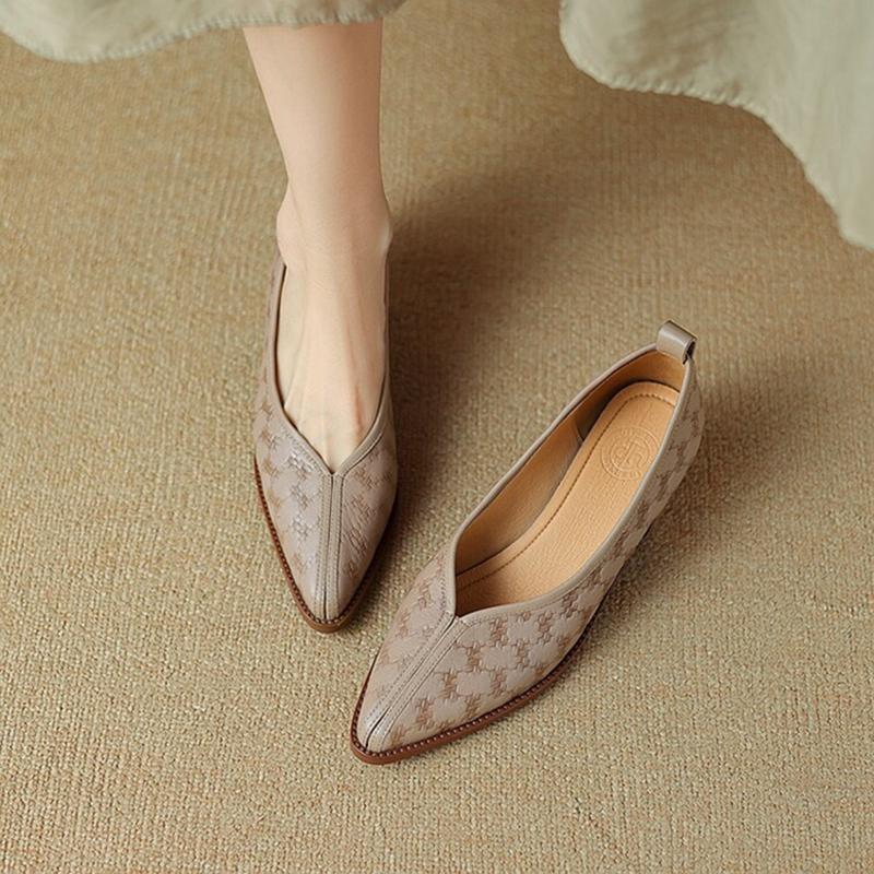 Fashion NEW Spring/Autumn Women Pumps Pointed Toe Chunky Shoes Genuine Leather Shoes for Women Concise Splicing High Heels Slip-on Shoes