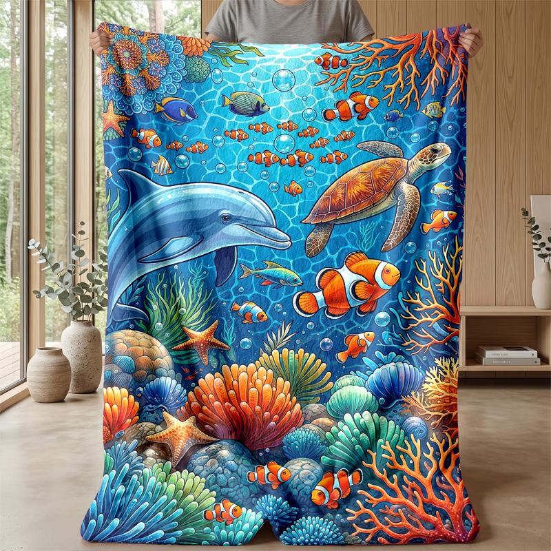Ocean Life Adventure 18 Theme Blanket Lightweight Warm Flannel Blanket Decorative Throw Blanket for Home Decoration