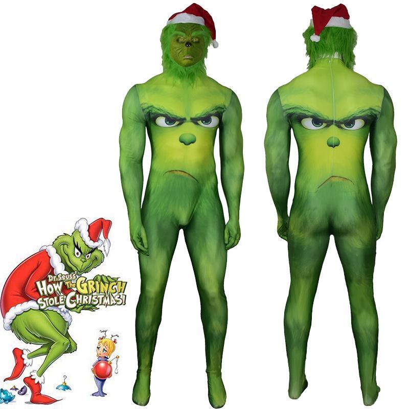 Festive Green Monster Grinch Christmas Cosplay Costume Zentai Bodysuit Jumpsuit