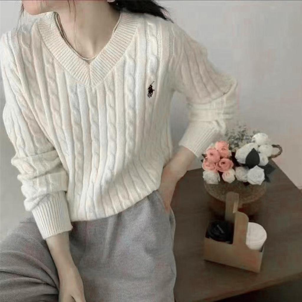 V-neck Long-sleeved Women's Early And Winter Retro Embroidered Knitted Top Inner Wear Outer Wear Pullover Cable Sweater