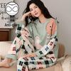 Women's Pajama Set with Chest Pad - Long Sleeve, Long Pants, Plus Size, Casual Homewear for Spring, Autumn, Winter
