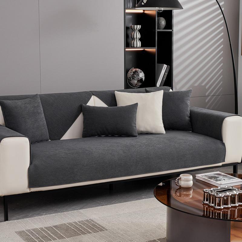 Gray Chenille Non-Slip Sofa Cushions and Backrests for All Seasons