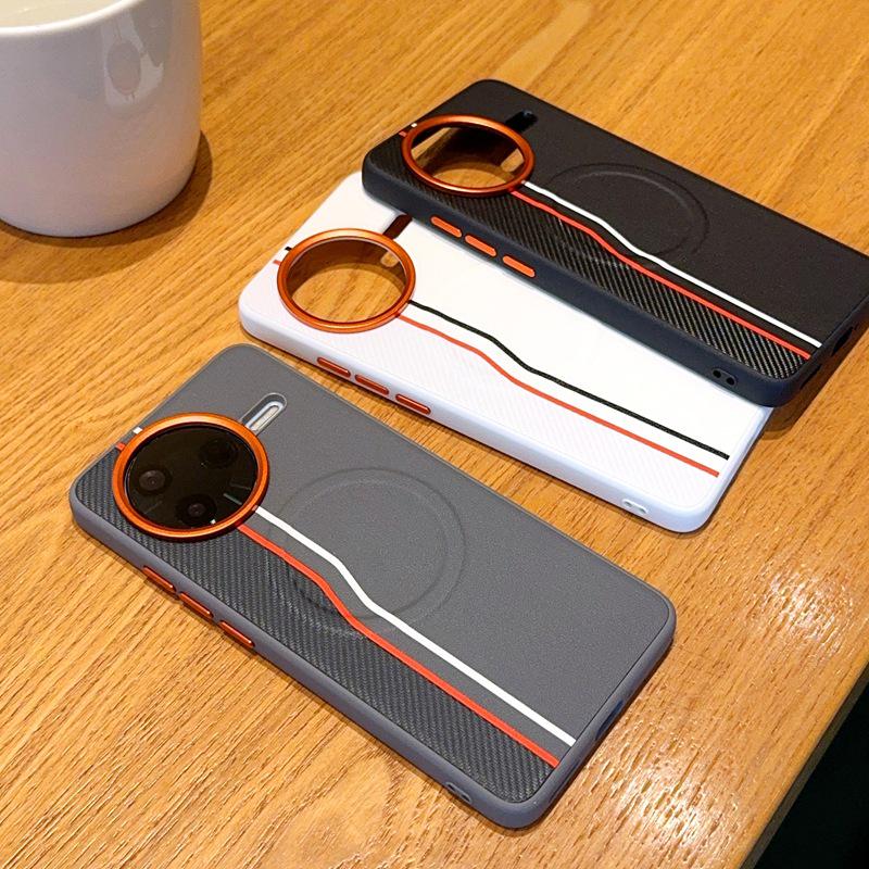 Redmi K80 Pro/Poco F7 Pro Gold Armor Striped Orange Magnetic Phone Case - 5 Piece Protective Set