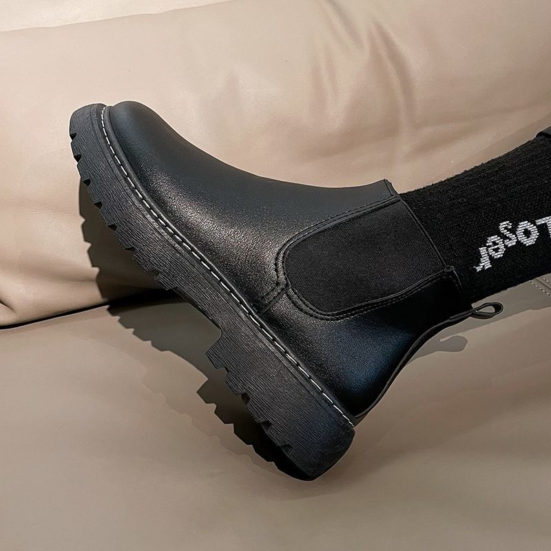 Martin Boots Men'S High-Top British Style Chelsea Boots Tooling Shoes Velvet Winter Shoes Leather Boots Men