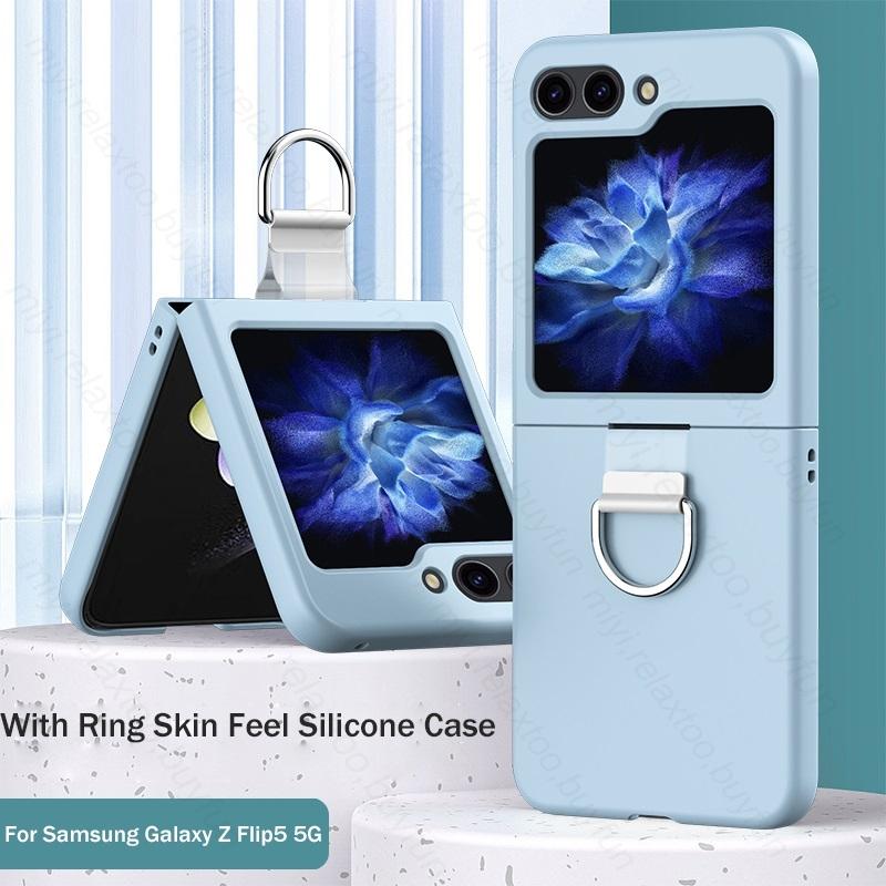 Candy Color Feeling Skin with Ring Holder Stand Case for Samsung Z Flip6 Flip 5 4 5G Hard PC Protect Fundas