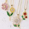 Gold-Plated Floral Pendant Necklace with Zircon Inlay