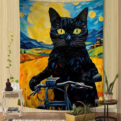 Van Gogh Hvězdná noc Romantická černá kočka Nástěnná tapisérie Bohemské nástěnné tapisérie Mandala Nástěnná dekorace Dekorace domova