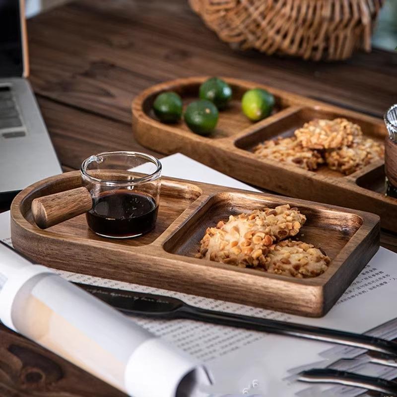 Farfurie de cină 1 compartiment Farfurie de preparare din lemn Farfurie pentru friptură Hotpot Înmuiere Restaurant Shushi Cartofi prăjiți Ovală de uz casnic