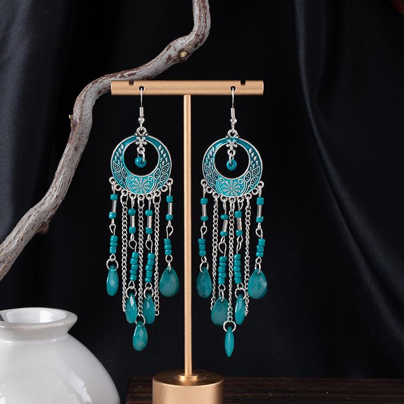 Bohemian Ethnic Style Earrings For Women'S High-End Super Fairy Long Earrings, Water Drop Beaded Fringed Earrings, Ear Jewelry.