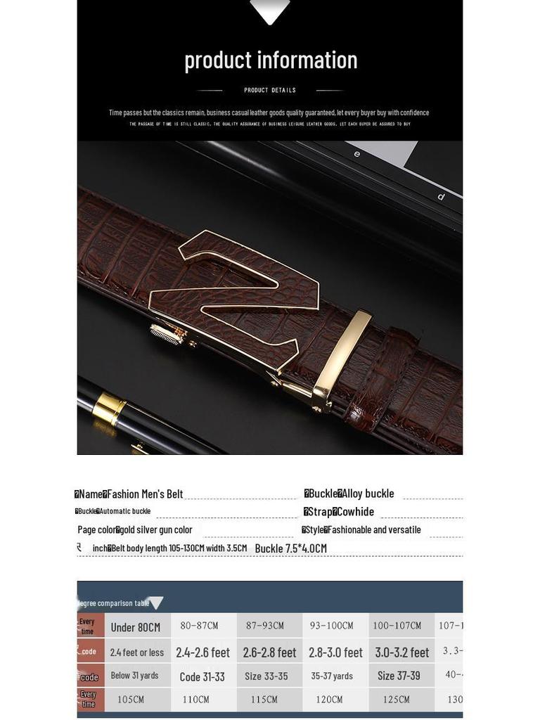 Men's Crocodile Pattern Leather Belt with Automatic Buckle - Fashionable, Versatile, and Casual Waist Accessory for Trousers