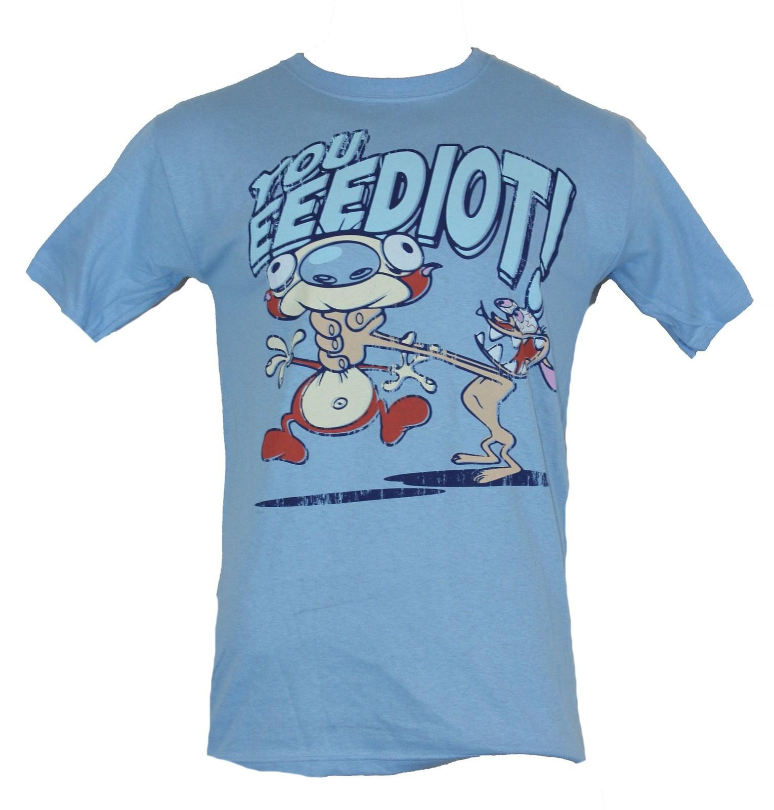 Ren and Stimpy Adult New T-Shirt - You Eeediot! Ren Choking Out Stimpy Pic M