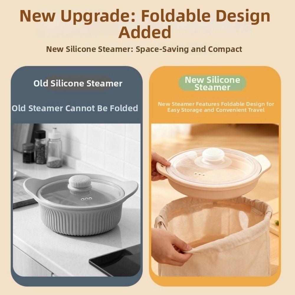 Food Grade Silicone Collapsible Steaming Pot Foldable Microwave Steamer Bowl Picnic