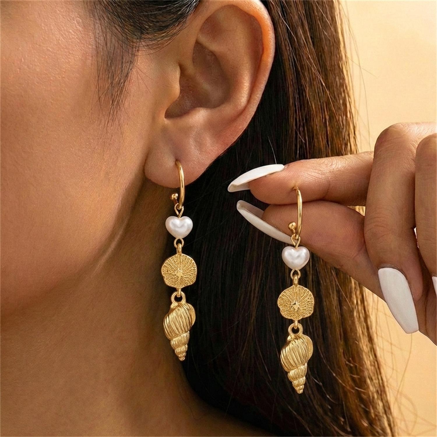 

Vintage Starfish Shell Pendant Earrings for Women Gold Color Ocean Series Conch Coconut Tree Earrings Summer Beach Party Jewelry